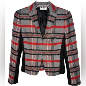 Akris Punto Plaid Wool Alpaca Blazer Jacket Red Gray Size 4
